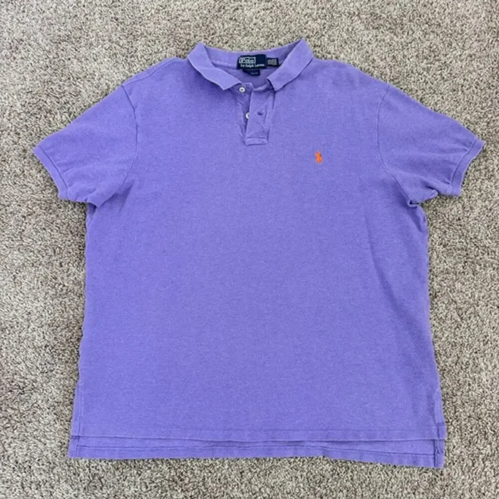 Ralph Lauren Polo Shirt Men Custom Fit XXL Blue Purple Short Sleeve Soft Casual
